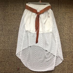 NWT White High Low Skirt With Belt